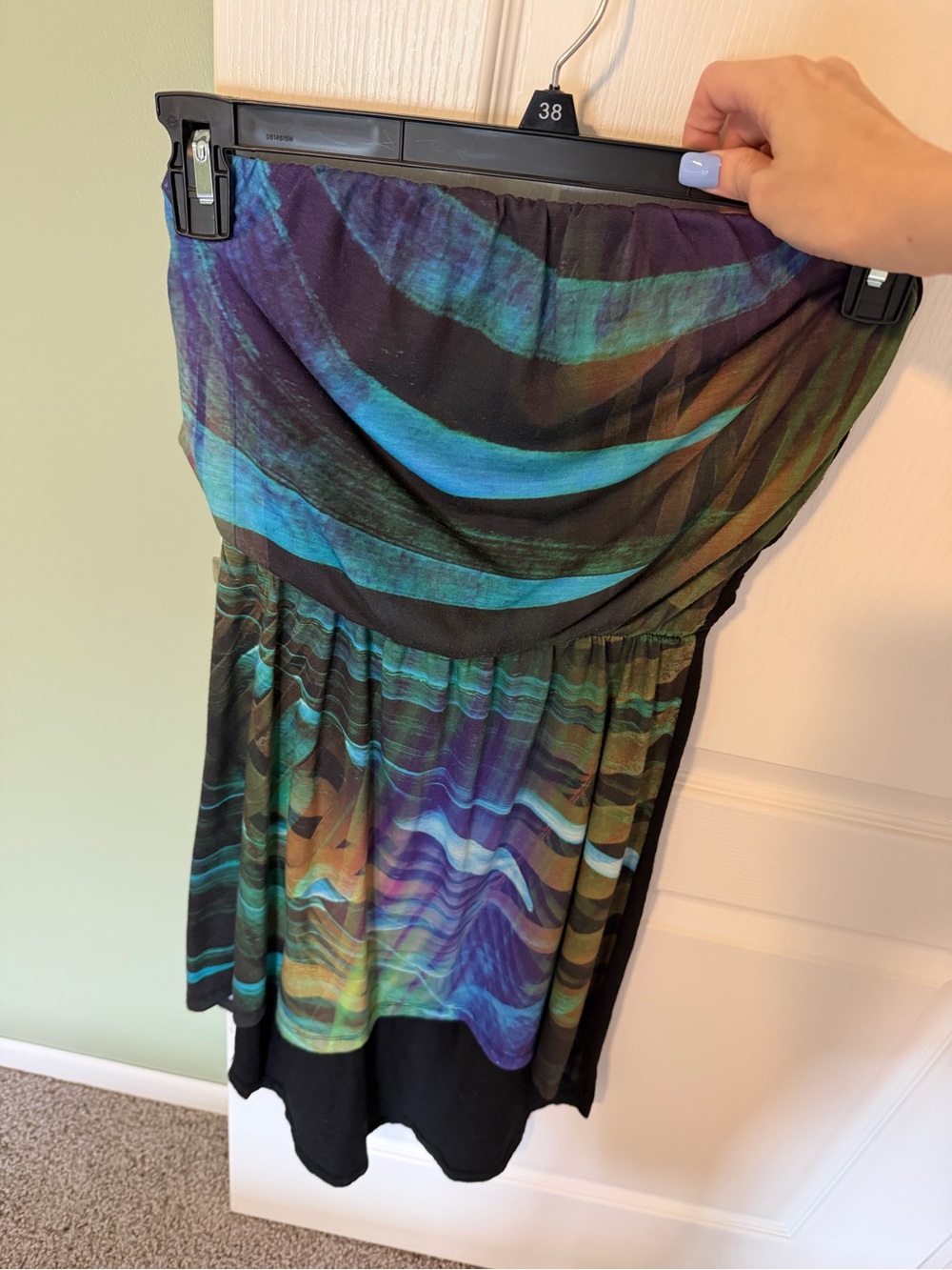 Express Strapless Asymmetrical Multicolor Wave Dress